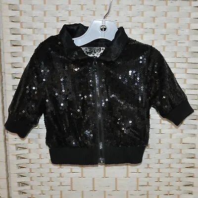 £18.56 • Buy The Childrens Place Black Sequin Jacket SZ 5 Small Zip Up Satin Lining Size 2-3