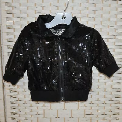 The Childrens Place Black Sequin Jacket SZ 5 Small Zip Up Satin Lining Size 2-3 • £17.82