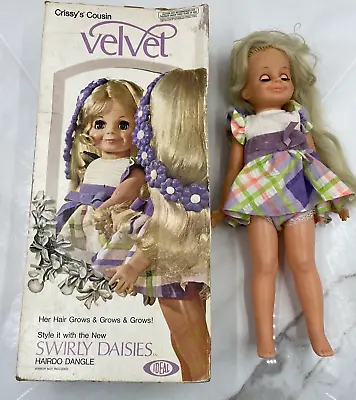 VTG Ideal VELVET DOLL Crissy Cousin 1974 Grow Hair Doll W/ BOX Swirly Daisies • $47.21