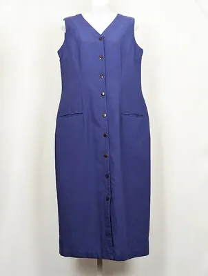 Vintage 90s Jumper Dress Blue Maxi Length Button Front Misses Size 14 • $35.95