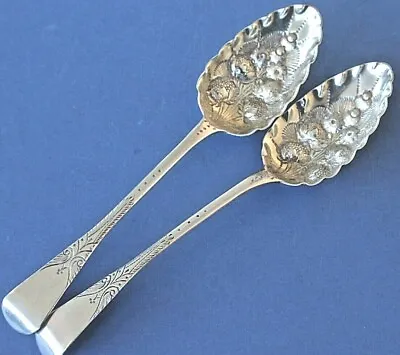 £149.99 • Buy Antique George III Sterling Silver Pair Of Decorative Berry Spoons London 1818