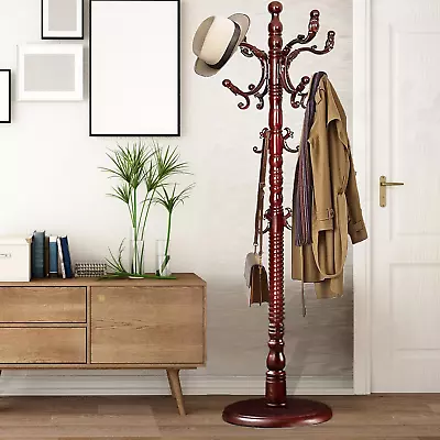 Coat Racks Free Standing 14 Hooks Natural Wood Entryway Hallway Home Office  • $217.15