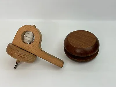 Large Wood Yo-Yo And Wood Spinning Top With Handle Pull • $16.99