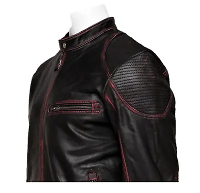 Men's Leather Jacket Cafe Racer Motorcycle Biker Distressed Genuine Leather • $98.99