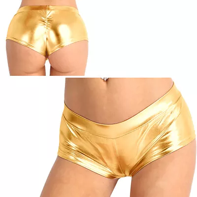 CHICTRY Shiny Metallic Leather Shorts Low Waist Hot Pants Shorts Rave Clubwear • £5.27