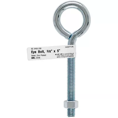 Hampton 3/8 In. X 5 In. L Zinc-Plated Steel Eyebolt Nut Included (Pack Of 20) • $24.16