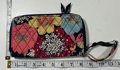 VERA BRADLEY Wristlet Zip Around Wallet Happy Snails Design Floral Navy Colorful • $11.81