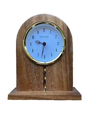 Vintage Bulova Wood MCM Style Mantle Desk Clock Campaign Style • $13.20