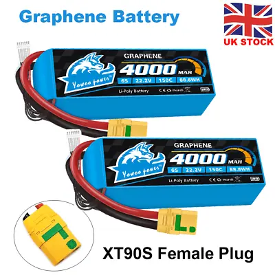 2pcs Yowoo 22.2V 6S 4000mAh 150C XT90S Graphene Lipo Battery For RC Drone Truck • £102.99
