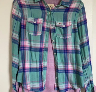 £3.50 • Buy Hollister Blue, Pink And Green Check Shirt Size XS Excellent Condition