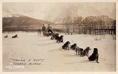 Postcard AK Seward Dog Sled Mail Team Taking A Rest Alaska RPPC C1910 • $19.99