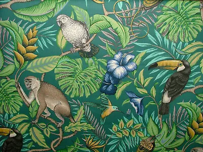 Lagoon Tropical Birds Monkey Cotton Fabric Curtain Upholstery Blind Cushion • £2.99