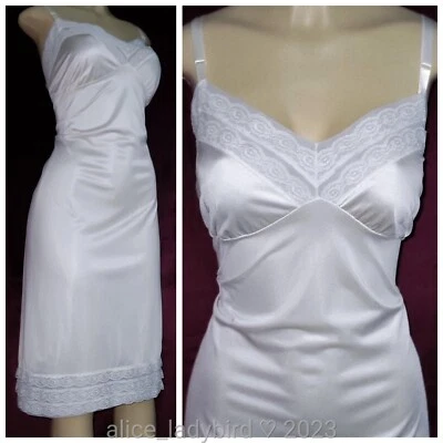 $32 • Buy Glossy PEARL Vintage Full SLIP Silky NYLON Chiffon Floral LACE Tall ~XL 40-42 
