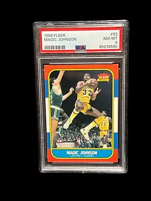 Magic Johnson Lakers 1986 87 Fleer Basketball Card #53 Graded Nm-mt Psa 8 • $249.95