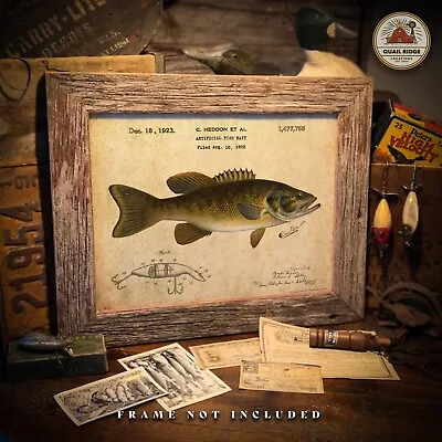 Vintage Heddon Fishing Lure Patent Poster Art Print Smallmouth Bass Cabin Decor • $9.95