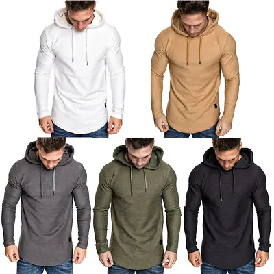 Mens Thin Hoodid Pullover Long Sleeve T-Shirt Slim Fit Hooded Sweatshirt Hoody • $18.45