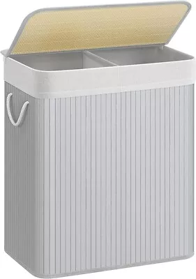 2 Compartments 100L Laundry Basket Bin Bamboo Dark/Light Hamper Clothe Linen Lid • £34.99