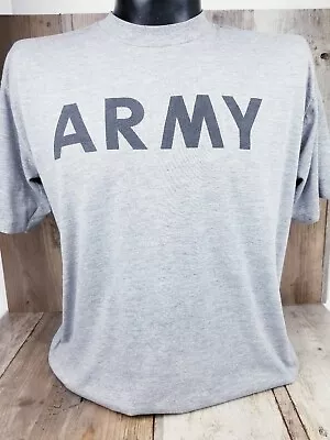 Vintage ARMY T Shirt Single Stitch Sz. Large USA Gray Military Threads IPFU • $24.99