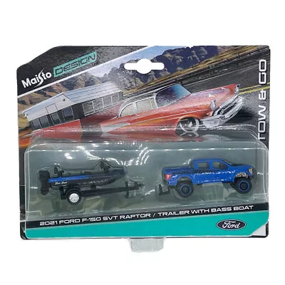 1:64 Ford F-150 SVT Raptor Model Car Trailer With Bass Boat Diecast Toys Set • $45.09