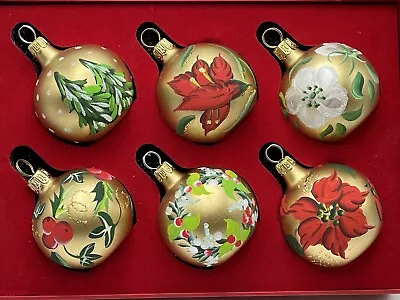 6 Saks Vintage Hand Painted Glass Ornaments Place Card Holders Italy Christmas • $48.88