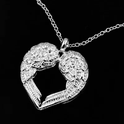 925 Silver Angel Wings Heart Pendant Necklace With Chain Women Wedding Jewelry • $1.68