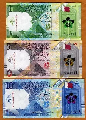 SET Qatar 1-5-10 Riyals 2020-2022 P-New UNC Ornate Completely Redesigned • $12.33