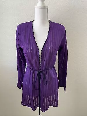 Exclusively Misook Cardigan Open Knit Purple Tie Waist Size Xs • $23