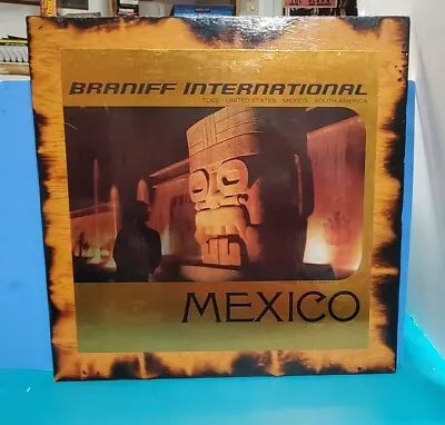 VINTAGE FOIL BRANIFF INTERNATIONAL AIRLINES MEXICO TRAVEL POSTER On Board 20  20 • $49.95