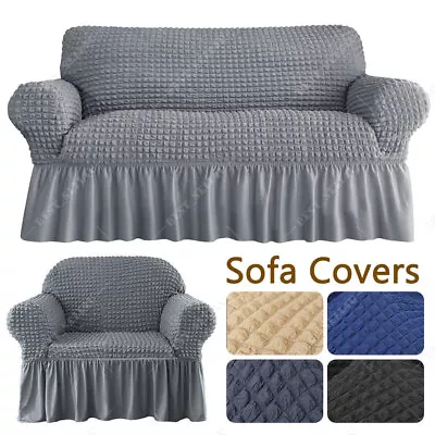 1 2 3 Seater Stretch Slipcover Sofa Covers W/ Skirt Lounge Protector Couch Cover • $23.99