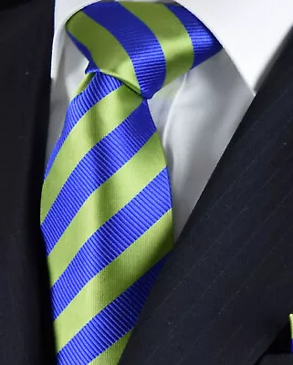 Luxury NEW Twill Jacquard Blue Yellow Gold Striped Tie Silk Wedding Stripe UK • £6.95