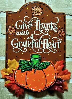 Give Thanks With A Grateful Heart AUTUMN FALL SIGN Wall Door Plaque Thanksgiving • $13