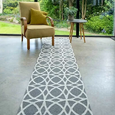 Grey Trellis Runner Rugs | Modern Eco Friendly Area Mat | Large Flatweave Rug • £23.95