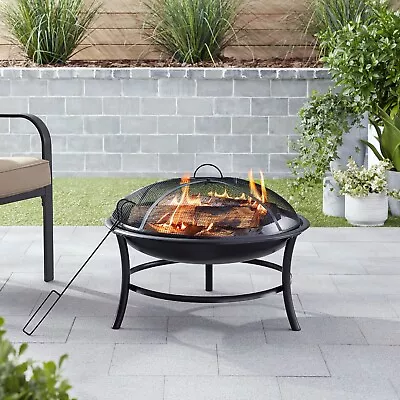 Mainstays 26  Round Iron Outdoor Wood Burning Fire Pit Black • $25.47