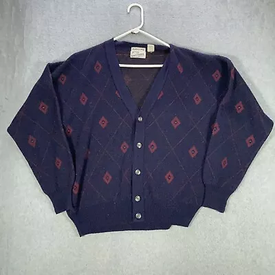 VTG Sears Roebuck Sweater Men's Large Navy Cardigan Argyle Knit Made In Italy • $19.99