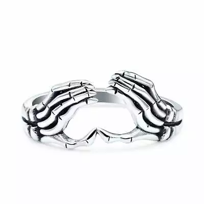 Skeleton Hands Oxidized Band Solid 925 Sterling Silver Thumb Ring (6.8mm) • $13.48