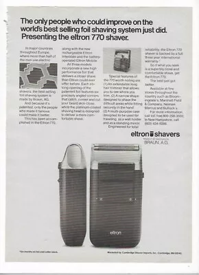 Eltron 770 Shaver Made By Braun A.G. 1978 Old Vintage Print Advertisement • $11