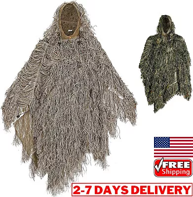 3D Ghillie Suit Poncho Men Tactical Clothes Gilly  Camouflage Cloak Green Desert • $59.99