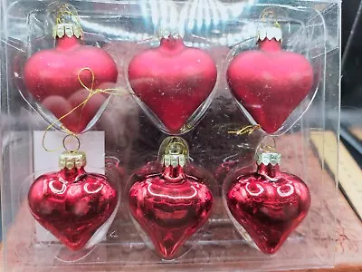 £2.99 • Buy Set Of 6 Mini Red Heart Glass Baubles Gisela Graham