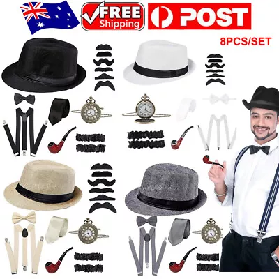1920s Men Costume Accessories Set Gatsby Gangster Roaring Retro 20s Cosplay Sets • $25.99