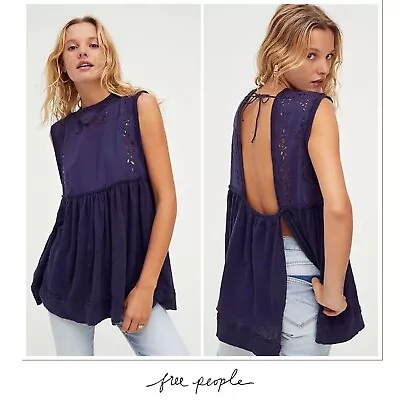 NEW Free People Bella Babydoll Top In Indigo Navy Size Medium • $89