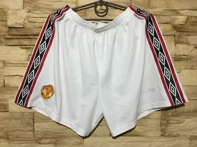 MANCHESTER UNITED 1998 2000 HOME FOOTBALL SOCCER SHORTS UMBRO Sz XL • $35.99