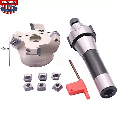 2.5  4-Flute KM12 63-22-4T Face Mill Cutter+R8 FMB22 Arbor+10* SEKT1204 Inserts • $55.99