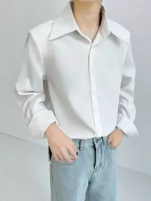 Men's French Draping Large Pointy Collar Loose Stylish White Long-Sleeved Shirts • $28.74