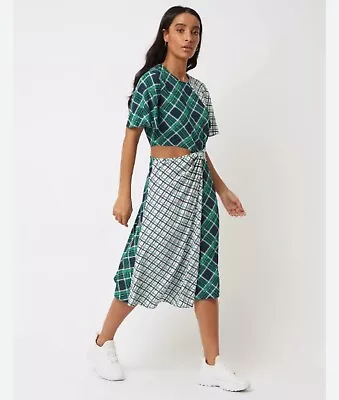 BNWT George Cut Out Panel Green Tartan Patterned Summer Dress Plus Size 18 • £0.99