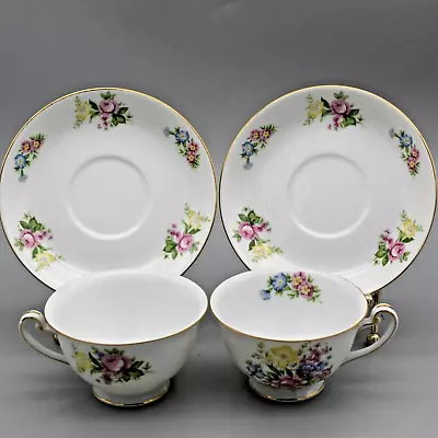 Tea Cup & Saucers Set Of 2 Occupied Japan Floral Flower Vintage Kingswood China • $10.79