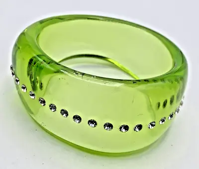 Vintage Mod Lime Green Rhinestone Clear Lucite Asymmetrical Bangle Bracelet • $24.50