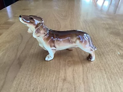 Beautiful Vintage Ceramic Brown Dachshund Dog Figurine 4 1/2” By 2 3/4”  • $7