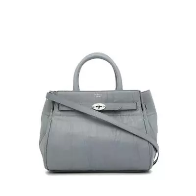 $1700 Mulberry Small Belted Bayswater Crinkled Cloud Blue Leather Shoulder Bag • $1099