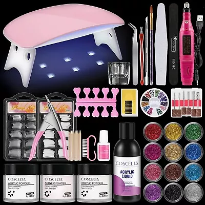 Full Acrylic Nail Kit With Lamp&Drill Machine Acrylic Powder Liquid Monomer Set • $28.99