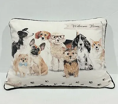 Welcome Home Puppy Dog Throw Pillow Home Decor 13.5”x 18” Handsome Pup Paw Print • $29.99